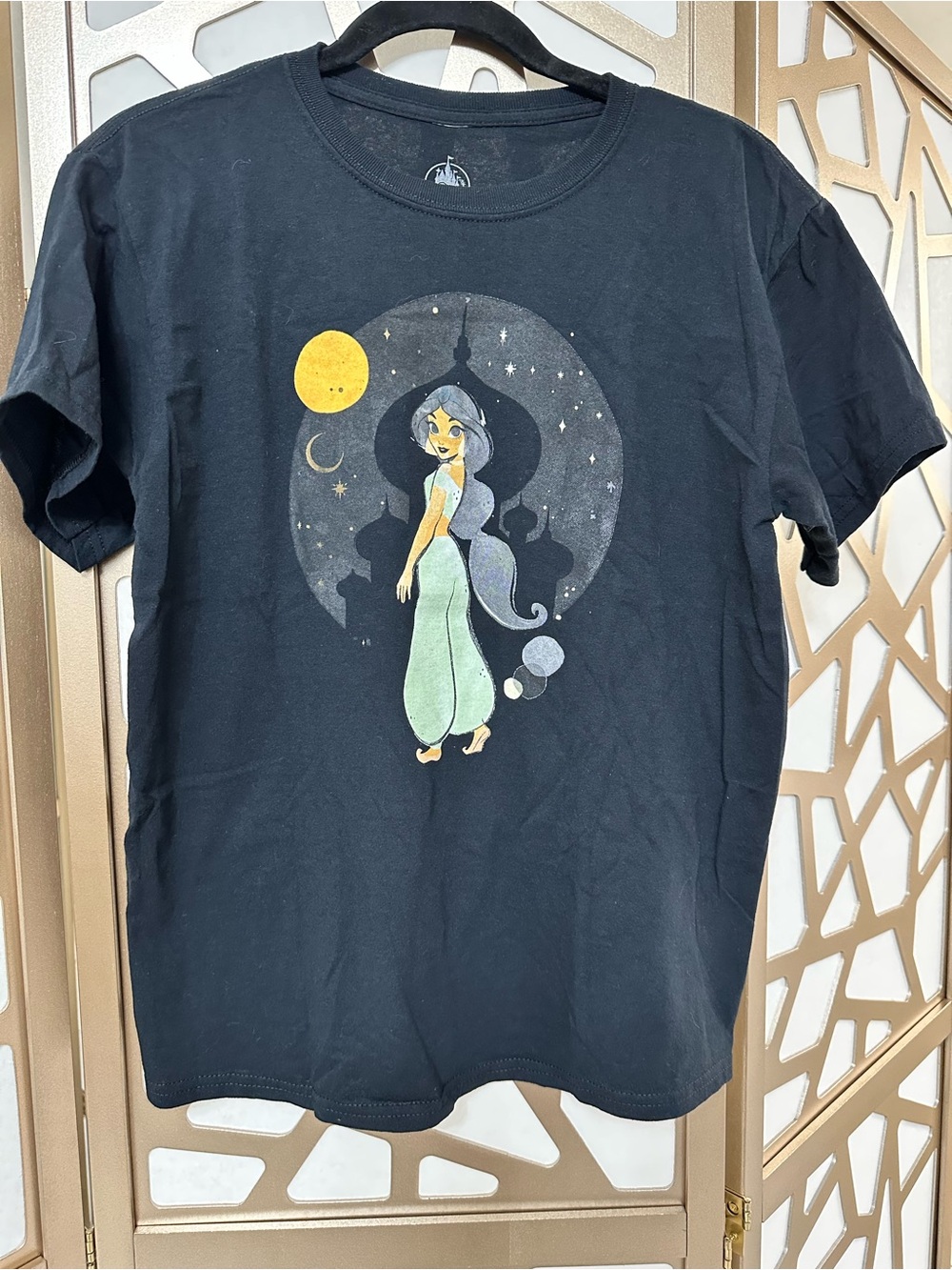 Black Graphic Tee with Moonlit Princess Jasmine